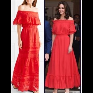 Alice + Olivia Off-Shoulder Maxi Dress in Red